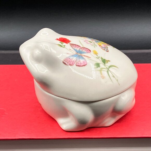 Takahashi Hand Decorated Ceramic Frog Trinket Box, Butterflies, Flowers, Japan - Picture 3 of 8